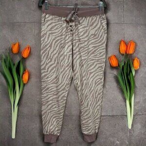 Homewear Hajo Tan and Brown Zebra Print Lounge Joggers Women’s Size M